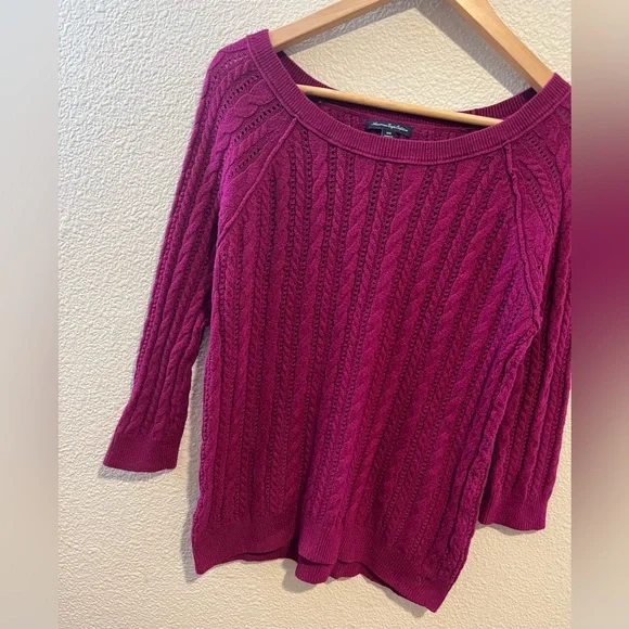 American Eagle Y2K Cable Knit Crewneck Sweater Fuchsia Purple Medium - Picture 2 of 11